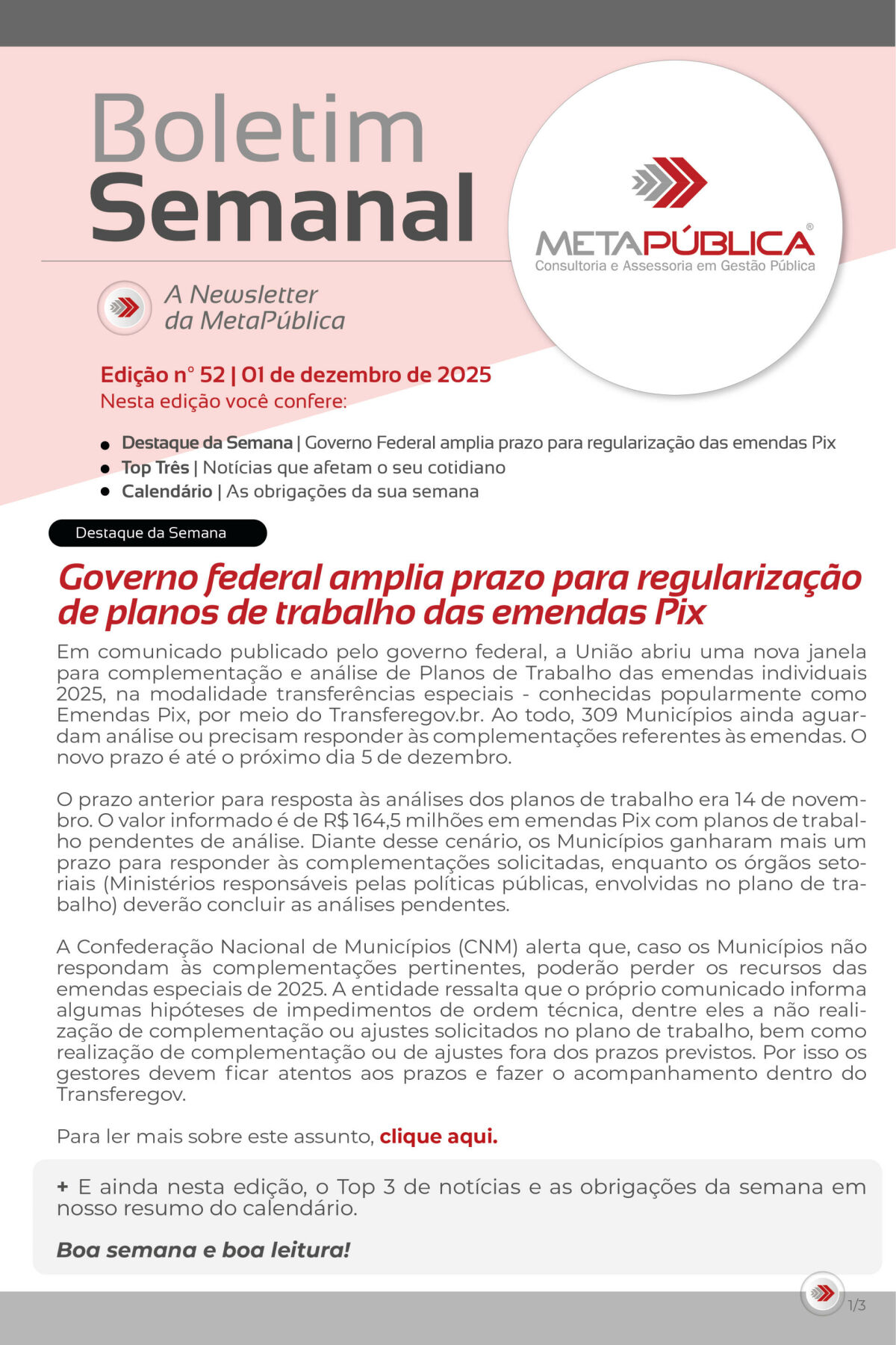 Imagem principal de BOLETIM SEMANAL Nº 52 - 01 DE DEZEMBRO DE 2025